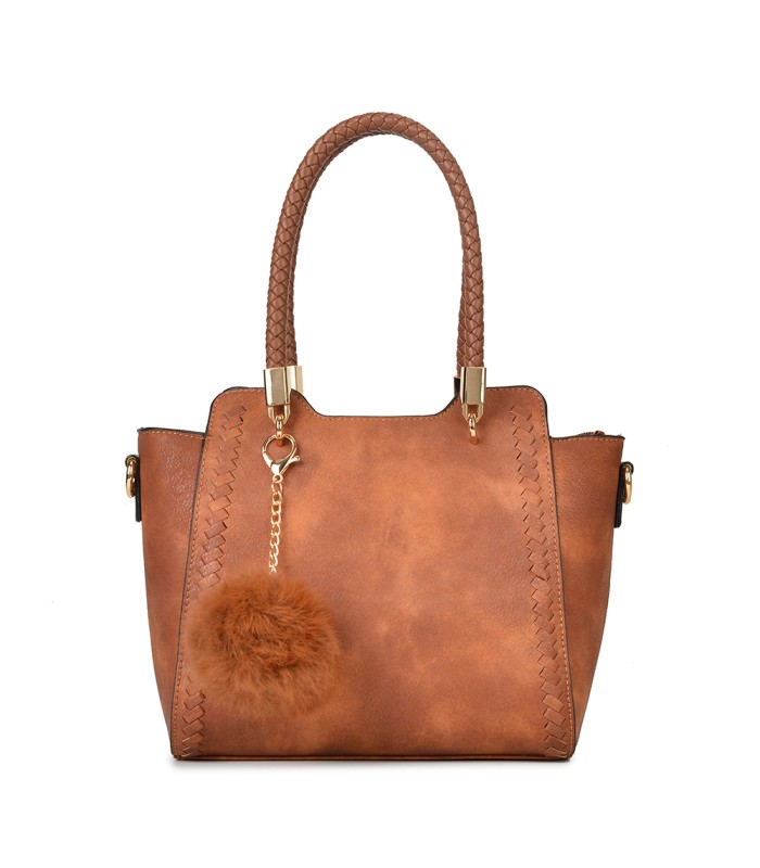 T10488 - Bolso de hombro con  bandolera con pompon a juego