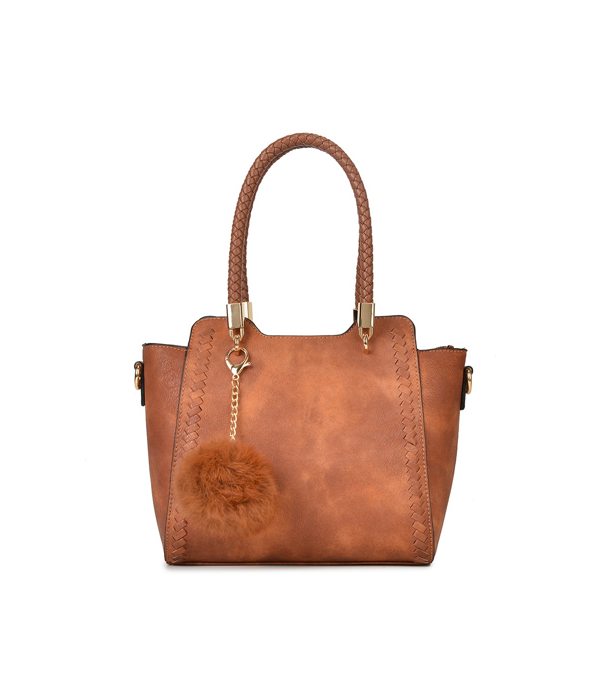 T10488 - Bolso de hombro con  bandolera con pompon a juego