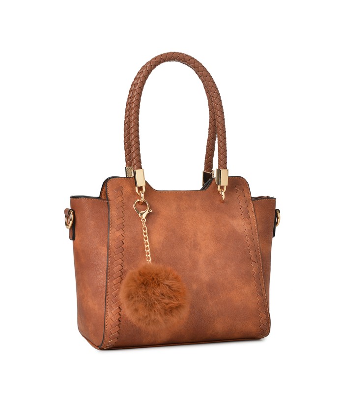 T10488 - Bolso de hombro con  bandolera con pompon a juego