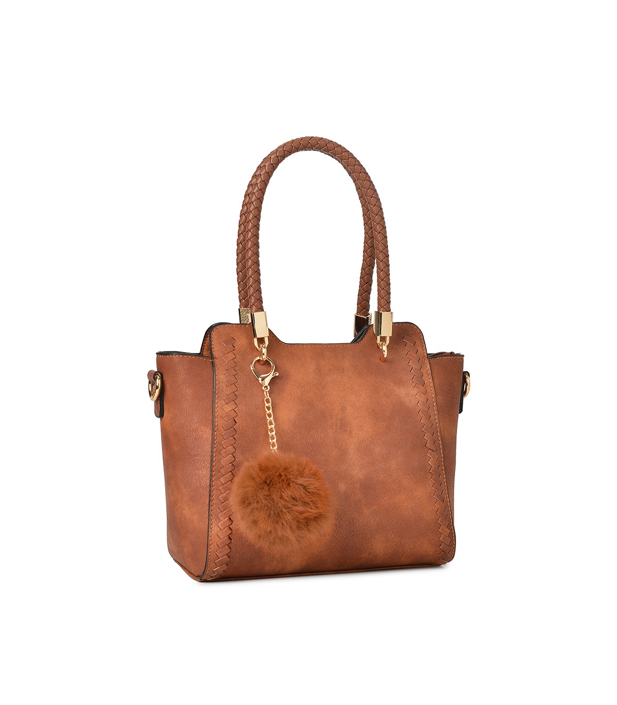 T10488 - Bolso de hombro con  bandolera con pompon a juego