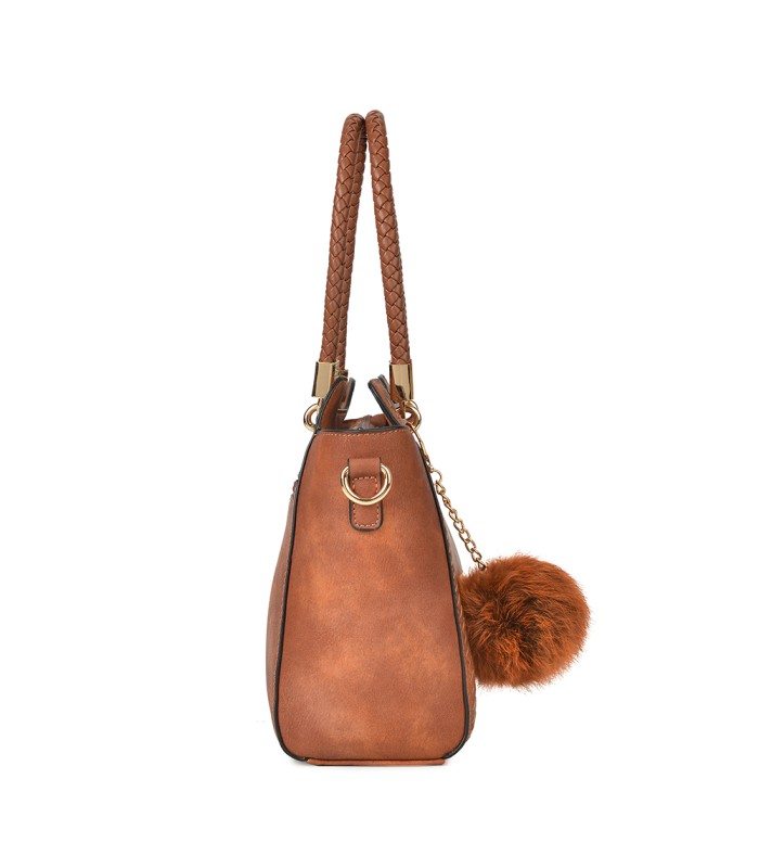 T10488 - Bolso de hombro con  bandolera con pompon a juego