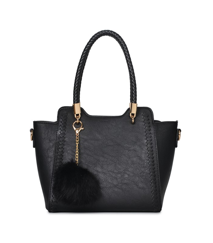 T10488 - Bolso de hombro con  bandolera con pompon a juego