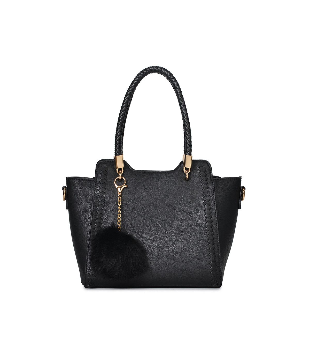 T10488 - Bolso de hombro con  bandolera con pompon a juego
