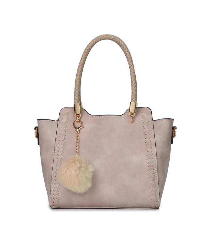 T10488 - Bolso de hombro con  bandolera con pompon a juego