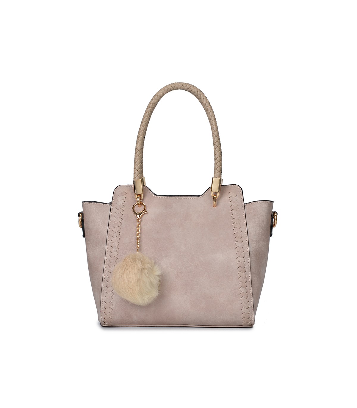 T10488 - Bolso de hombro con  bandolera con pompon a juego