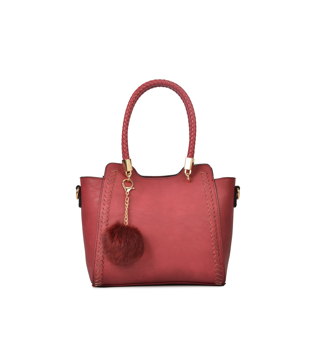 T10488 - Bolso de hombro con  bandolera con pompon a juego