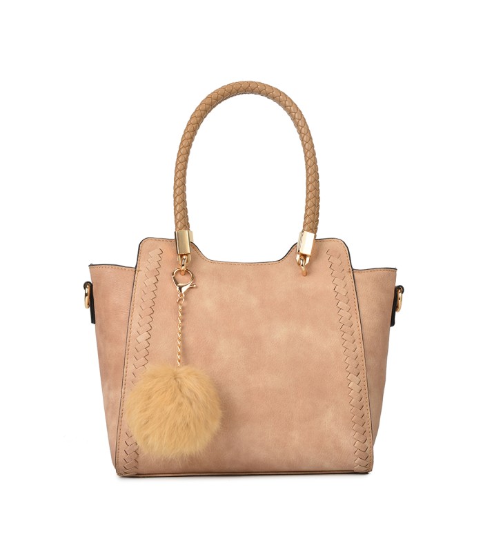 T10488 - Bolso de hombro con  bandolera con pompon a juego