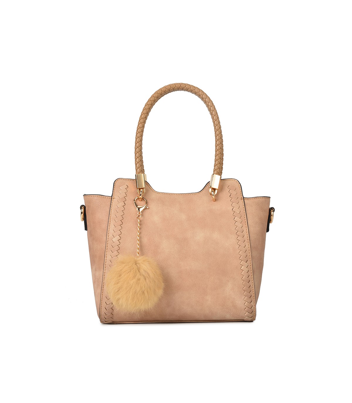 T10488 - Bolso de hombro con  bandolera con pompon a juego