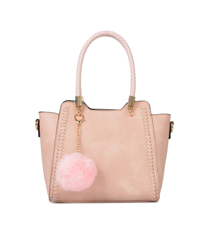T10488 - Bolso de hombro con  bandolera con pompon a juego