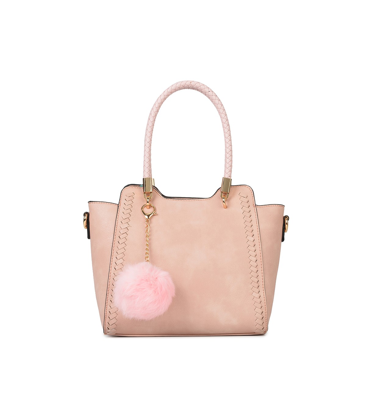 T10488 - Bolso de hombro con  bandolera con pompon a juego