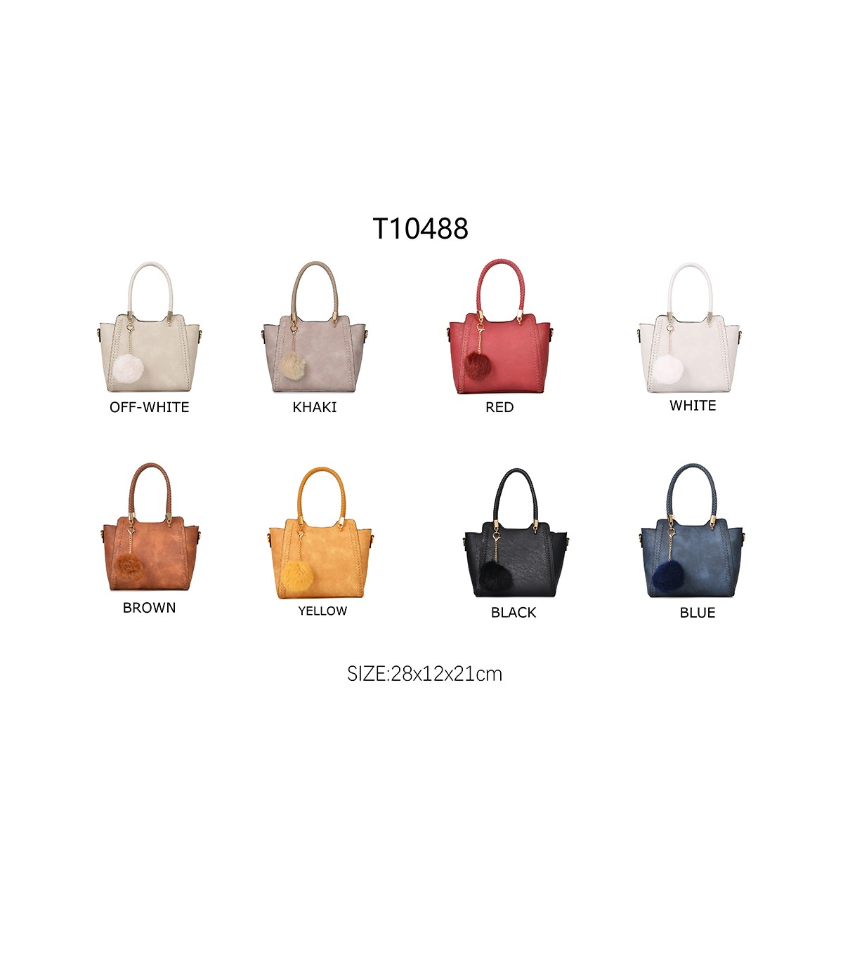 T10488 - Bolso de hombro con  bandolera con pompon a juego
