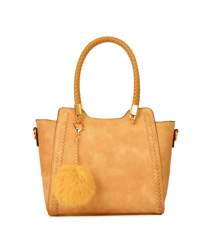 T10488 - Bolso de hombro con  bandolera con pompon a juego