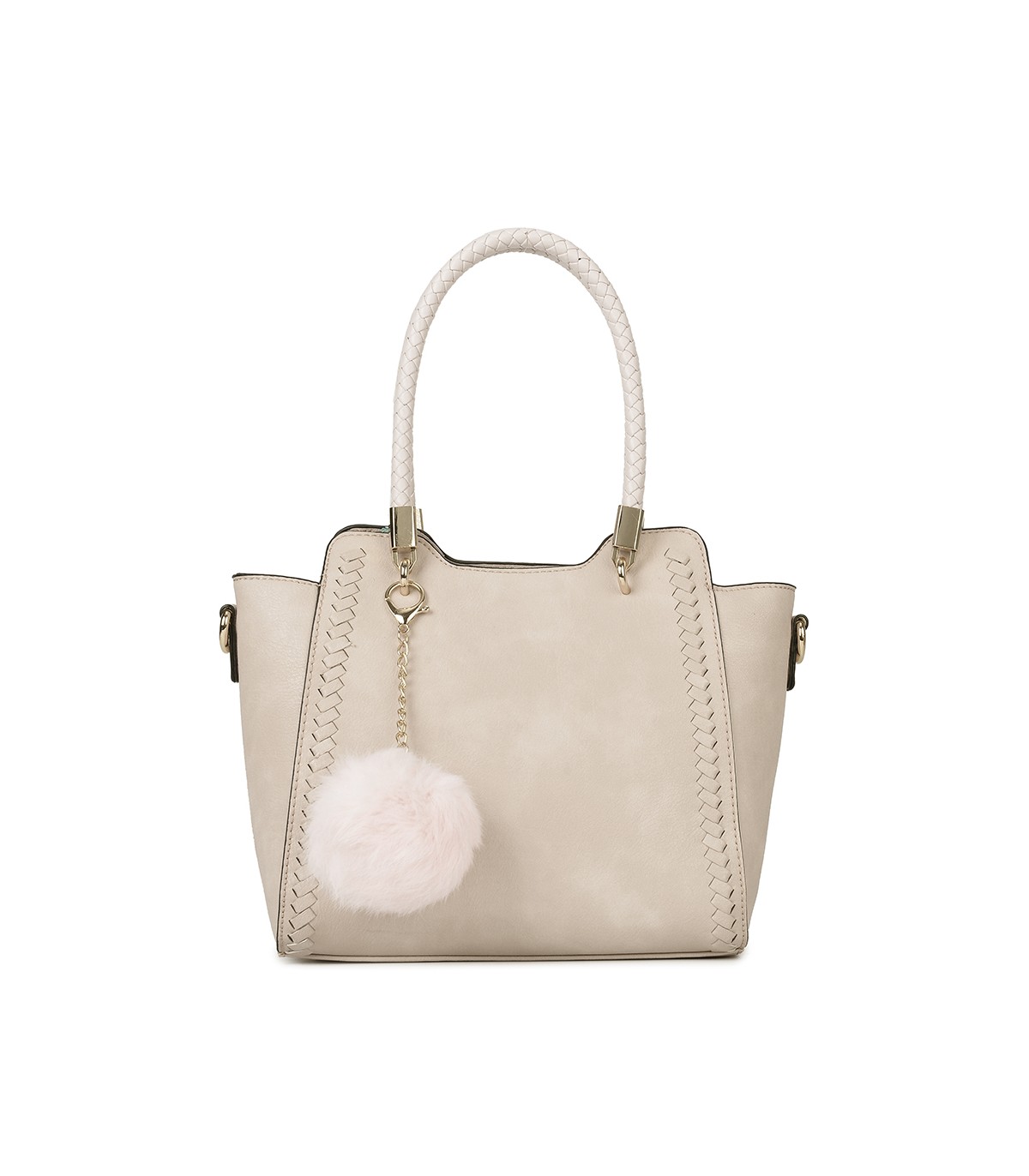T10488 - Bolso de hombro con  bandolera con pompon a juego