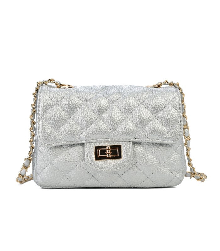 T10303 - Bolso bandolera con cierre de pestillo y textura de cuadros