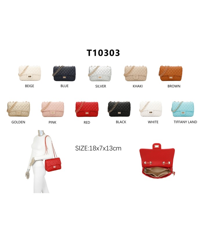 T10303 - Bolso bandolera con cierre de pestillo y textura de cuadros