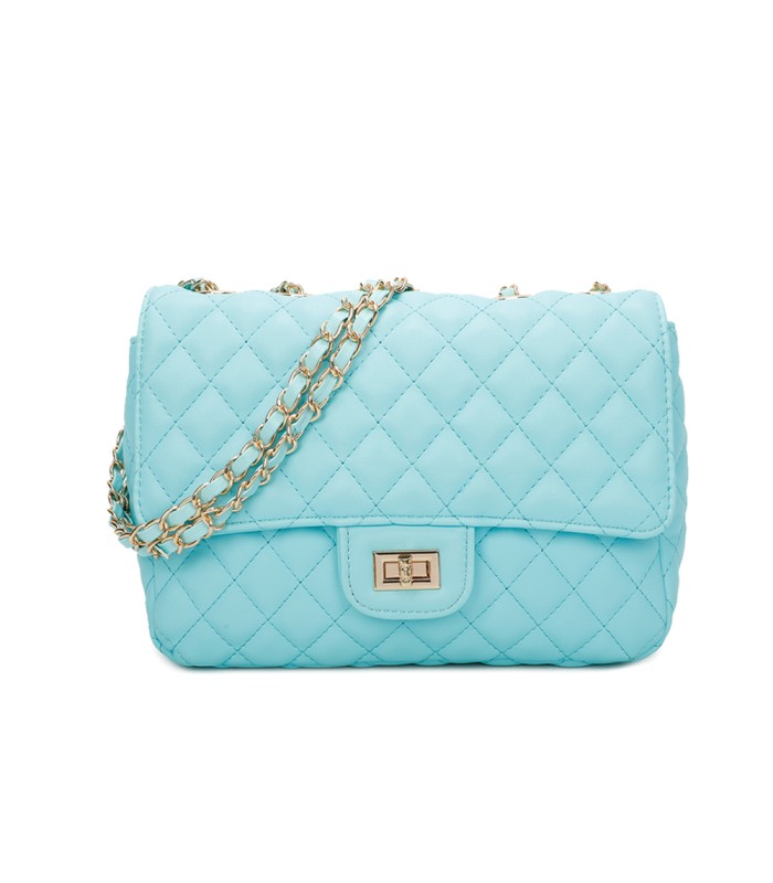 T10303 - Bolso bandolera con cierre de pestillo y textura de cuadros