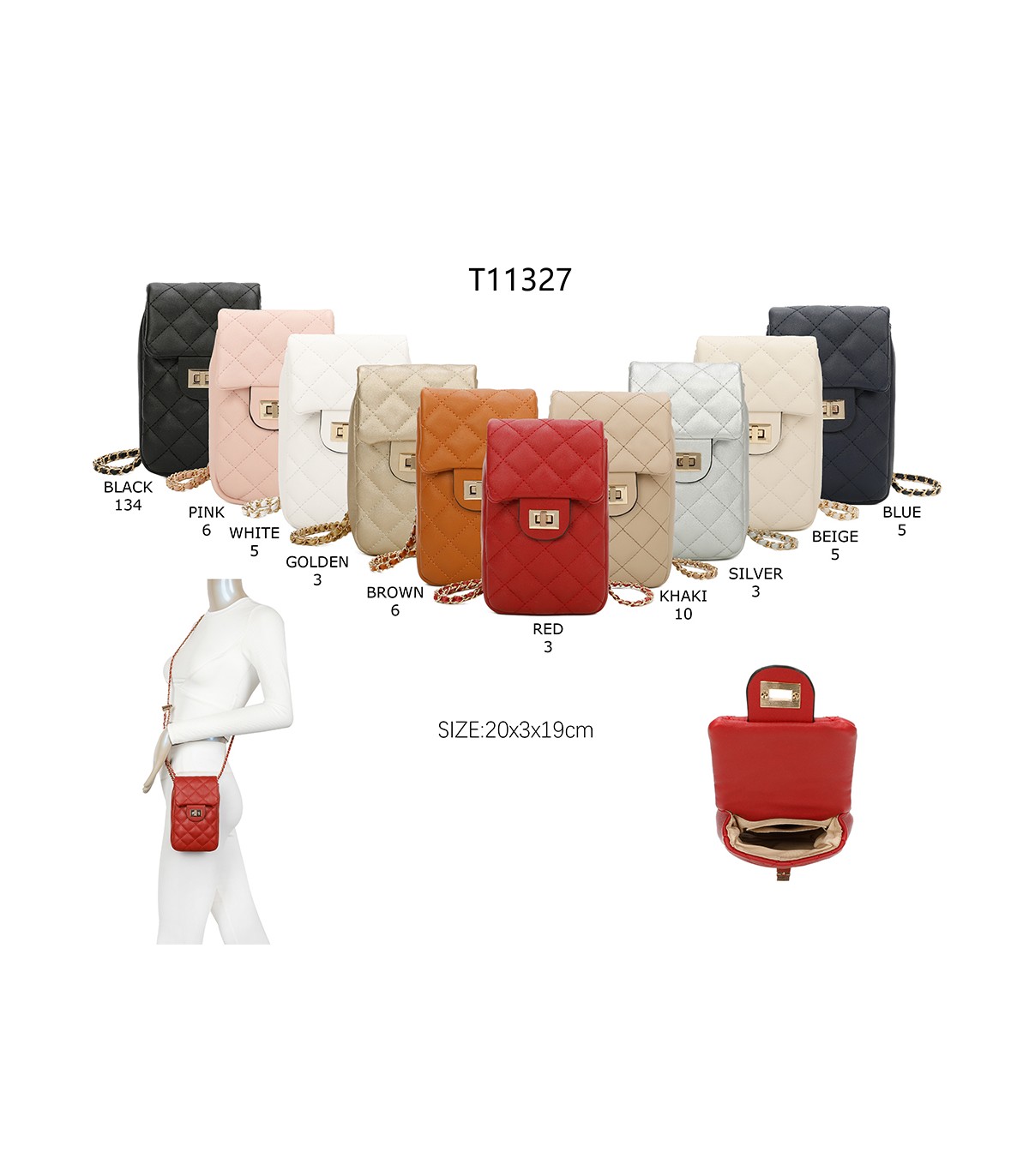 T11327 - Bolso para móvil con cierre de pestillo y bandolera ornamentada