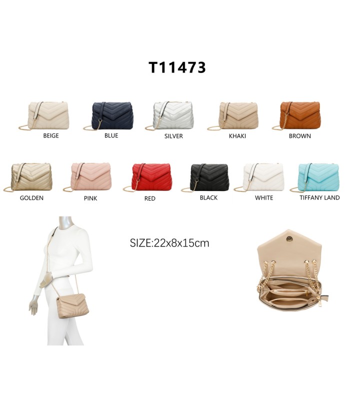 T11473 - Bolso bandolera con cierre imantado y textura efecto en V