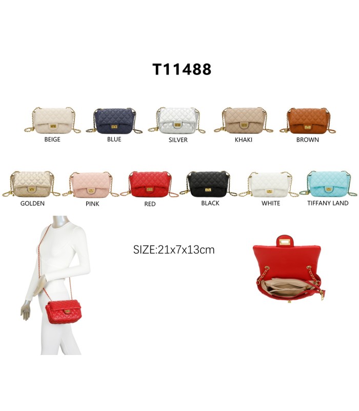 T11488 - Bolso bandolera con cierre y cadena dorada a juego