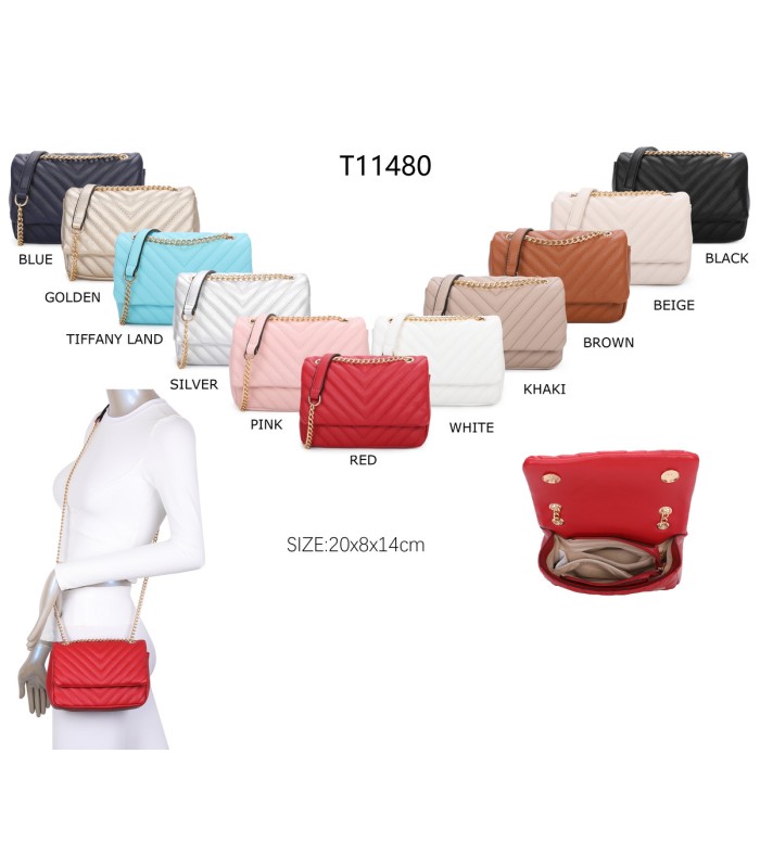 T11480 - Bolso bandolera con cadena dorada y cierre de botón imantado