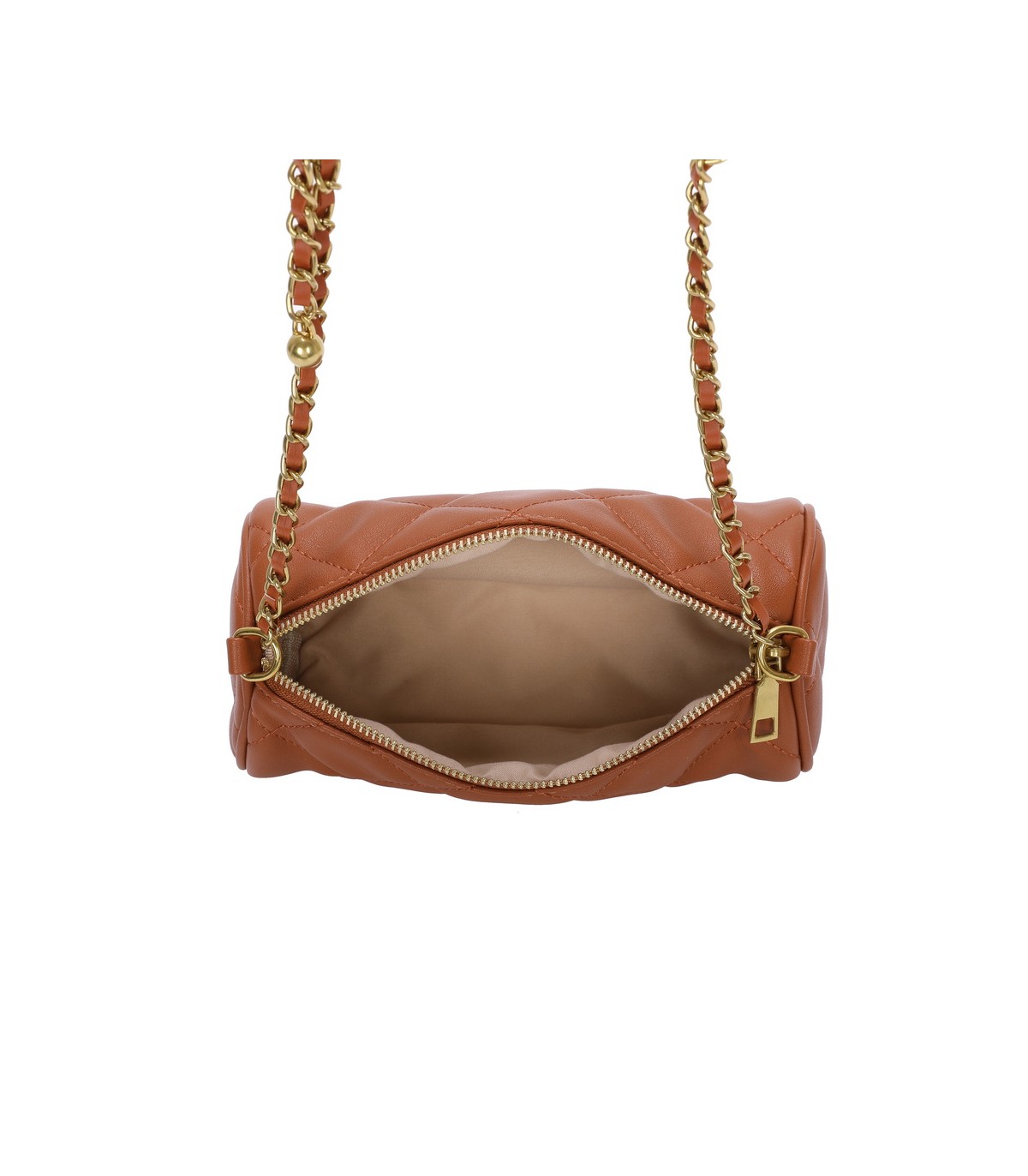T11483 - Bolso bandolera de estilo baguette con asa dorada