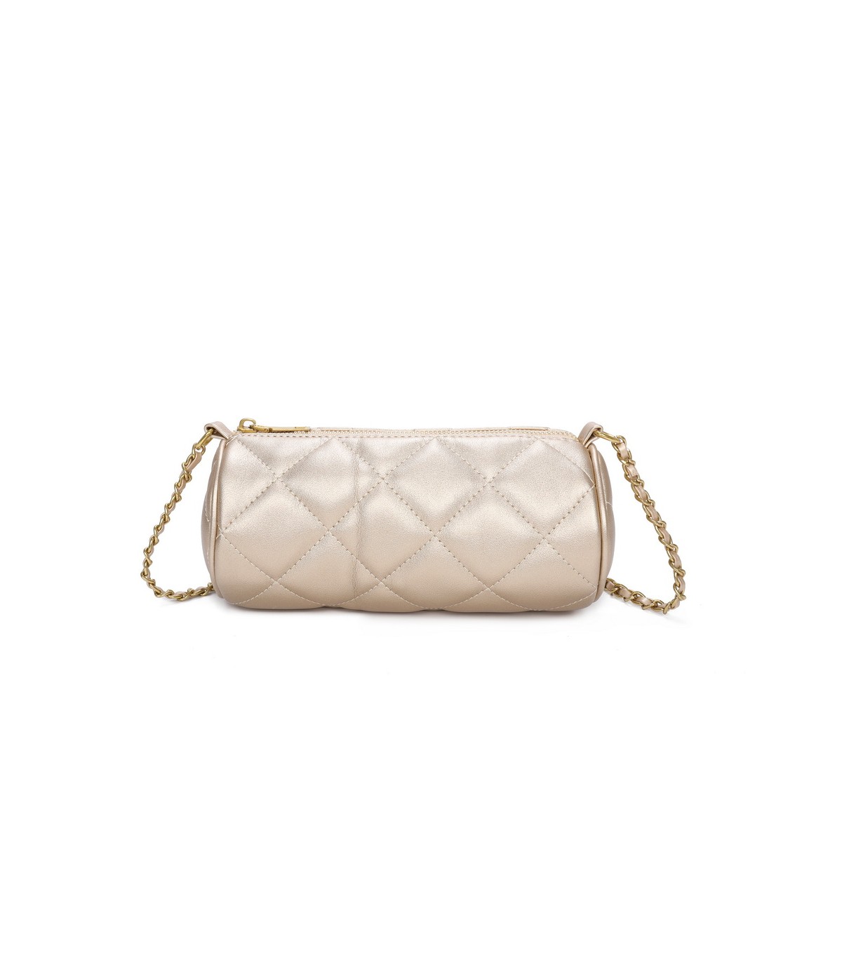 T11483 - Bolso bandolera de estilo baguette con asa dorada
