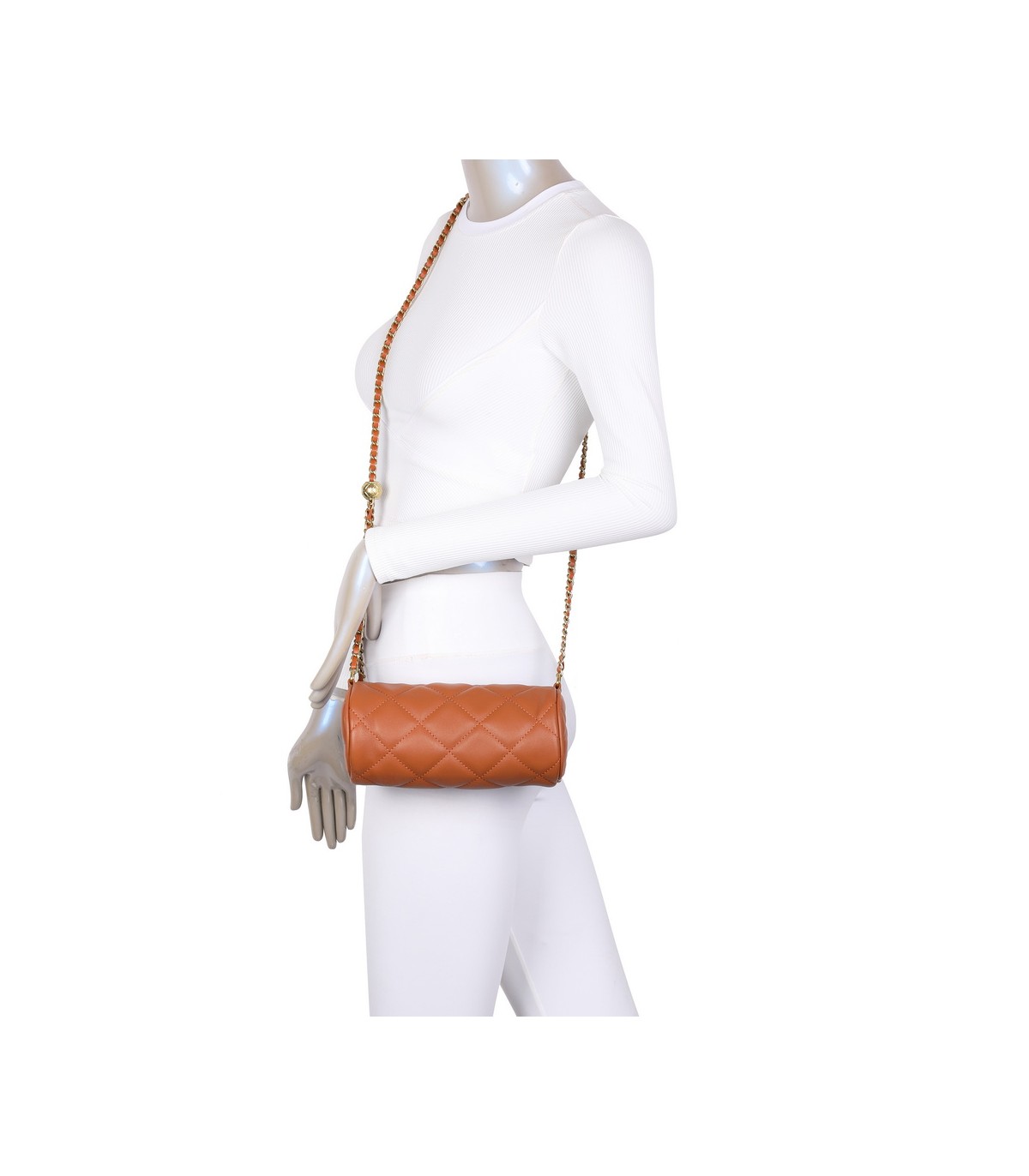 T11483 - Bolso bandolera de estilo baguette con asa dorada