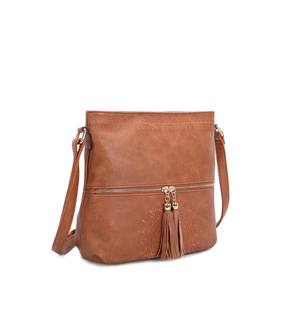 T11219 - Bolso bandolera cuadrado con bolsillos frontales