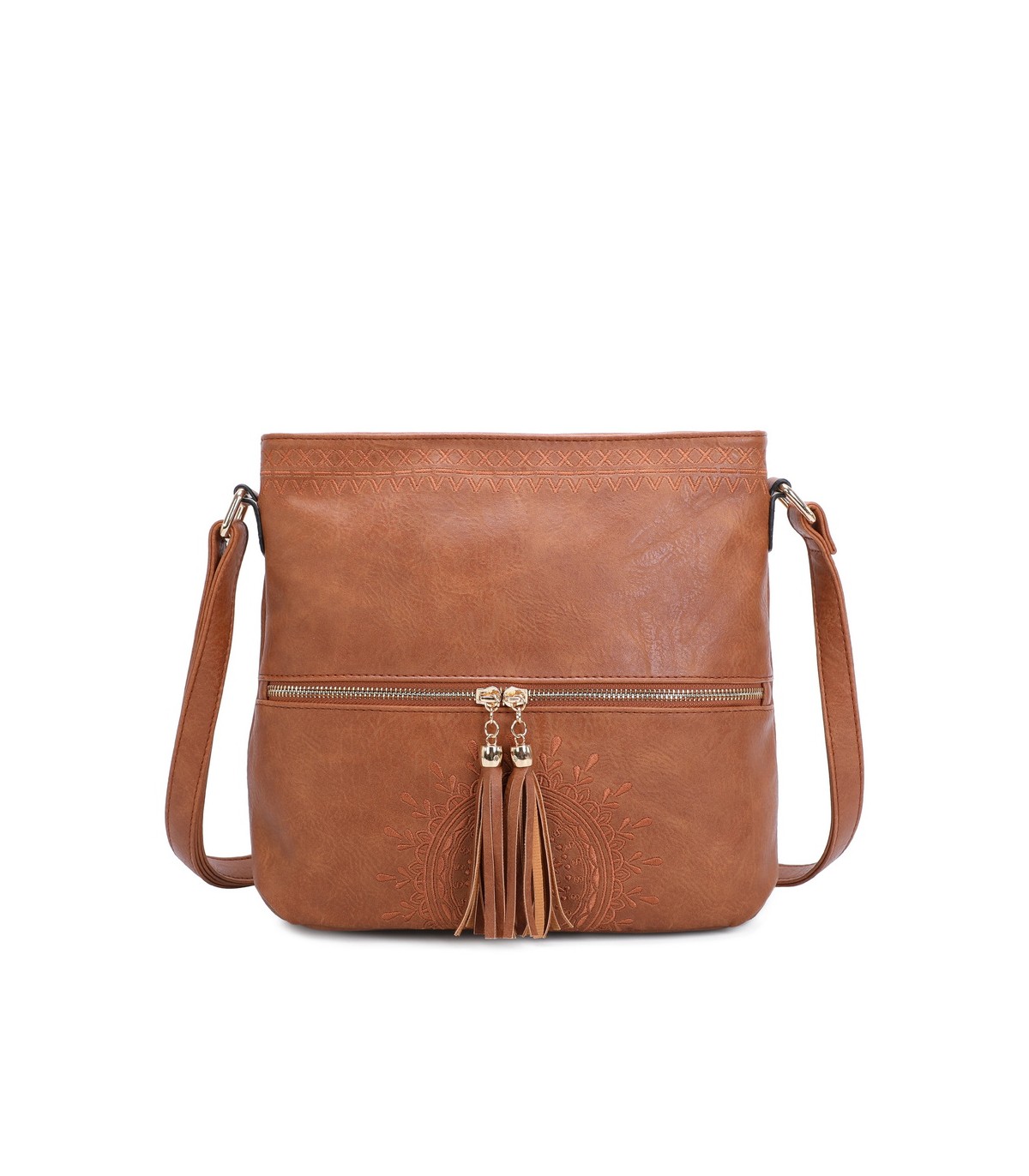 T11219 - Bolso bandolera cuadrado con bolsillos frontales