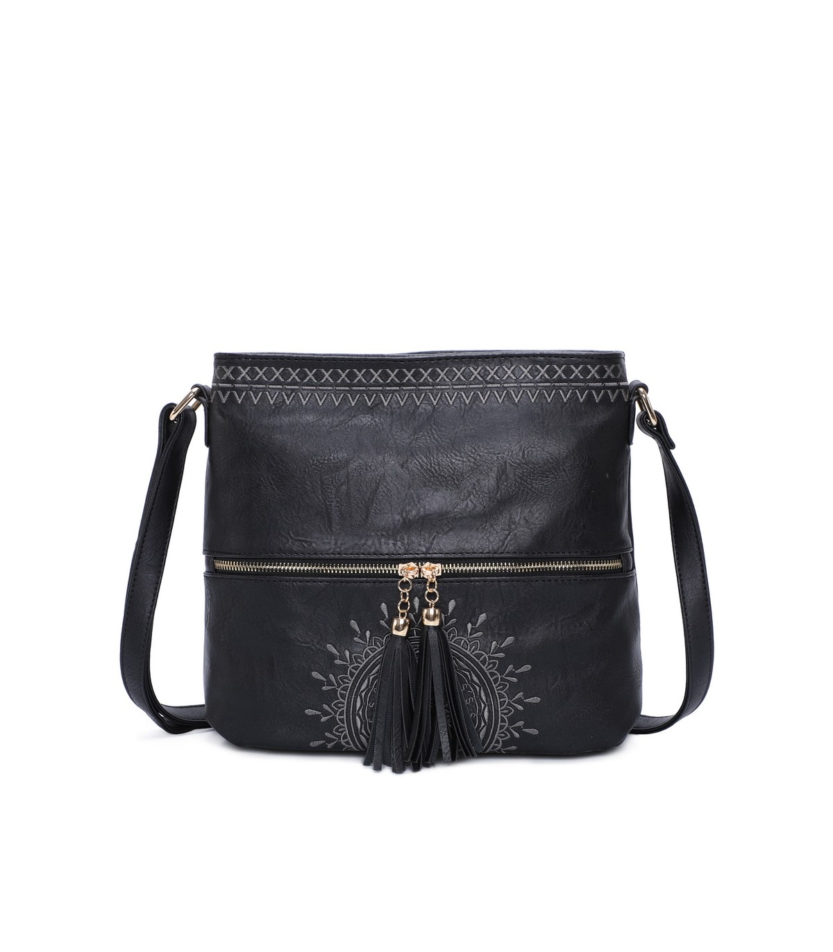 T11219 - Bolso bandolera cuadrado con bolsillos frontales