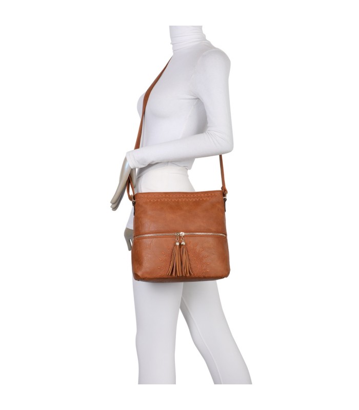 T11219 - Bolso bandolera cuadrado con bolsillos frontales