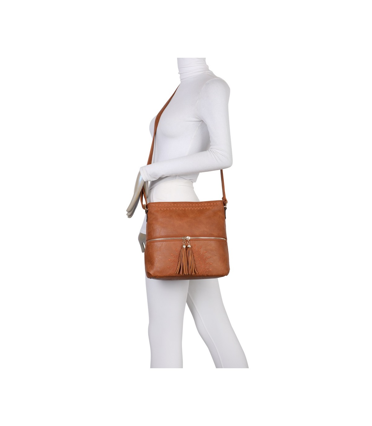 T11219 - Bolso bandolera cuadrado con bolsillos frontales