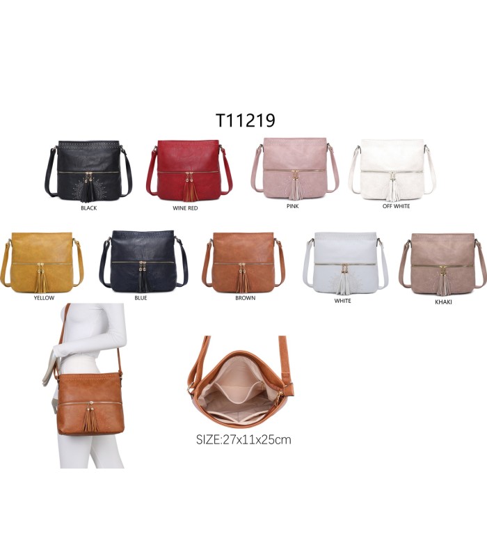 T11219 - Bolso bandolera cuadrado con bolsillos frontales