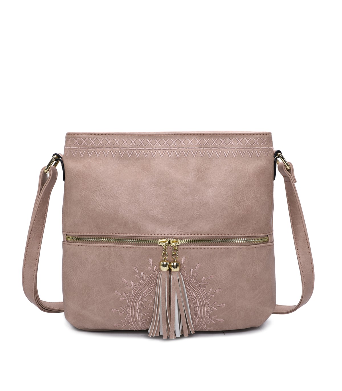 T11219 - Bolso bandolera cuadrado con bolsillos frontales