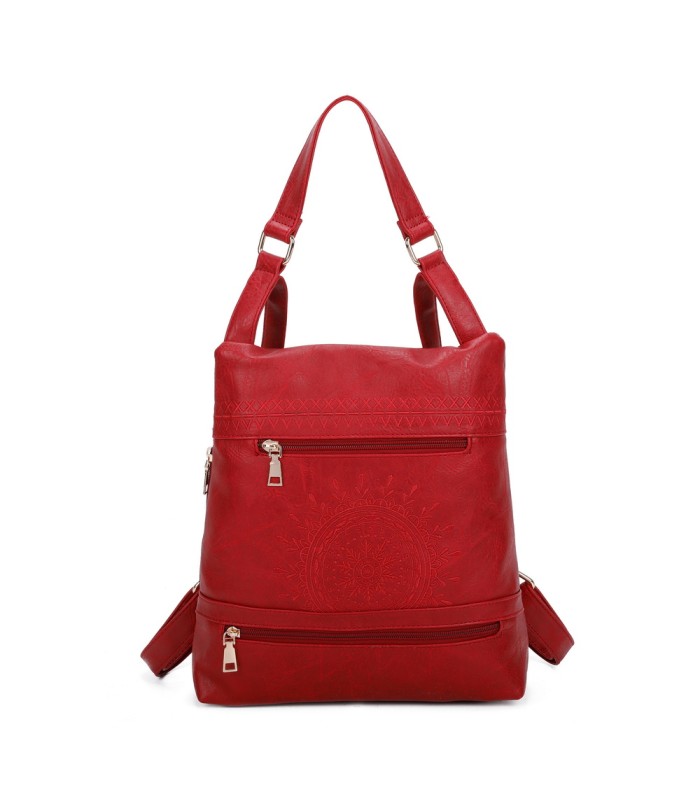 T11148 - Mochila convertible en bolso con bolsillos frontales y bordado de mandala