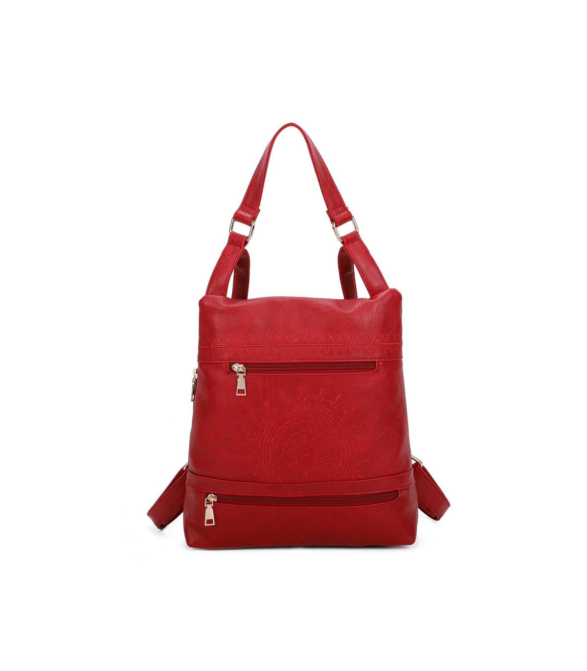 T11148 - Mochila convertible en bolso con bolsillos frontales y bordado de mandala