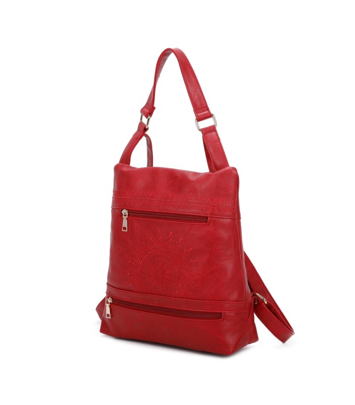 T11148 - Mochila convertible en bolso con bolsillos frontales y bordado de mandala