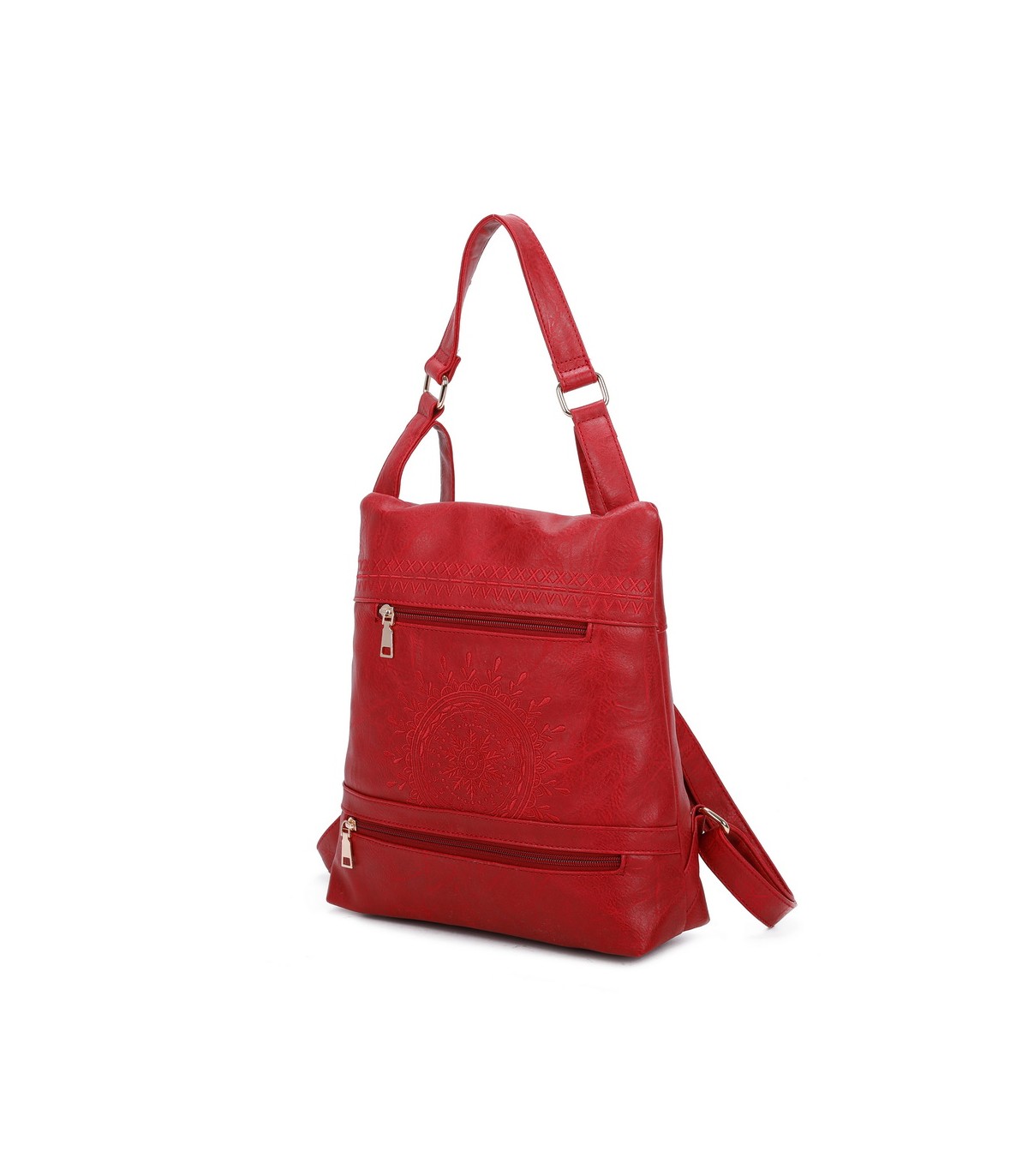 T11148 - Mochila convertible en bolso con bolsillos frontales y bordado de mandala