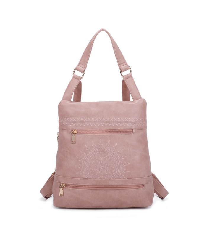 T11148 - Mochila convertible en bolso con bolsillos frontales y bordado de mandala