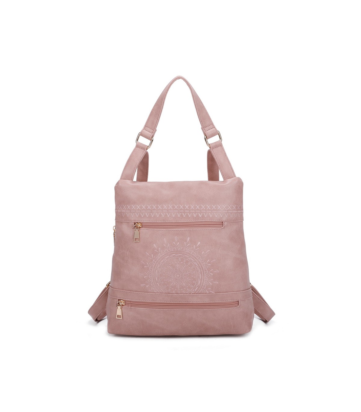 T11148 - Mochila convertible en bolso con bolsillos frontales y bordado de mandala