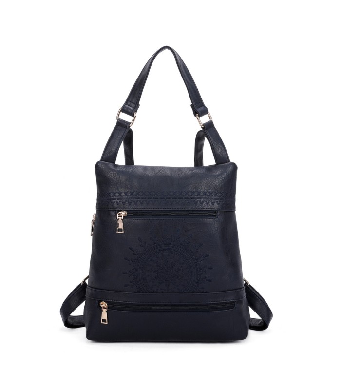 T11148 - Mochila convertible en bolso con bolsillos frontales y bordado de mandala