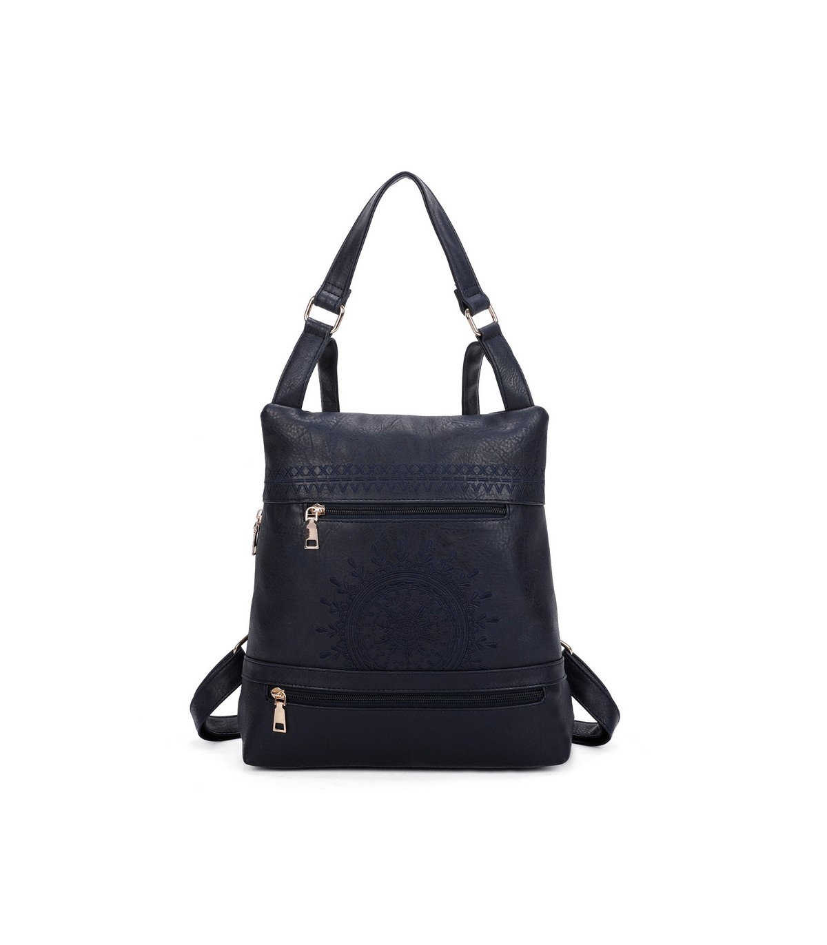 T11148 - Mochila convertible en bolso con bolsillos frontales y bordado de mandala