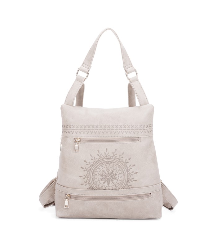 T11148 - Mochila convertible en bolso con bolsillos frontales y bordado de mandala