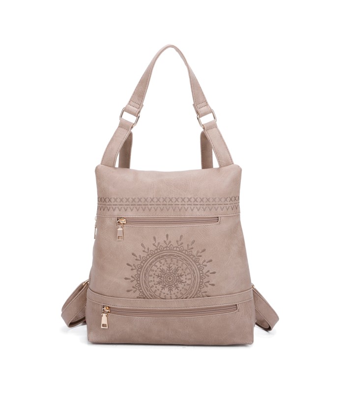 T11148 - Mochila convertible en bolso con bolsillos frontales y bordado de mandala