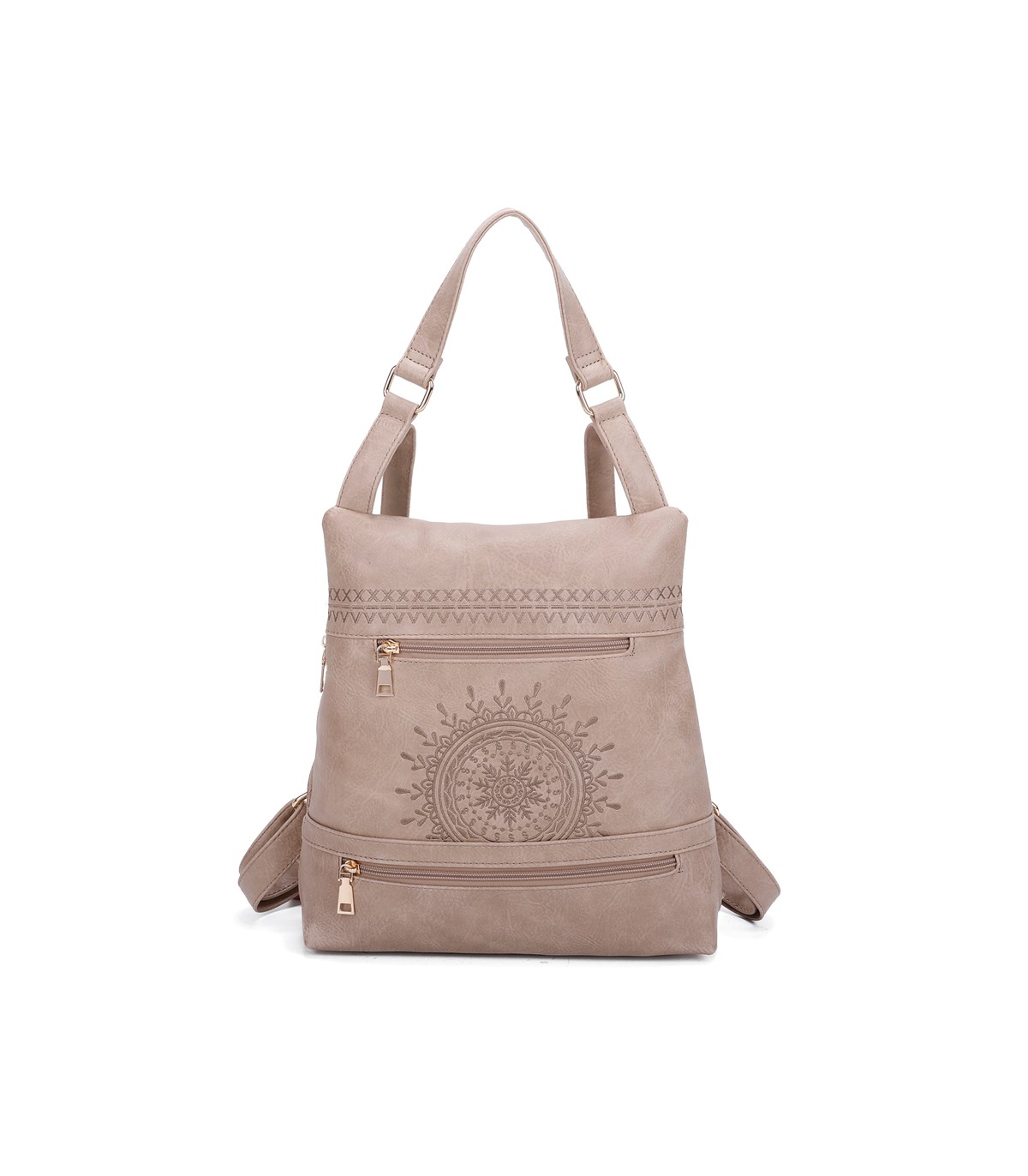 T11148 - Mochila convertible en bolso con bolsillos frontales y bordado de mandala