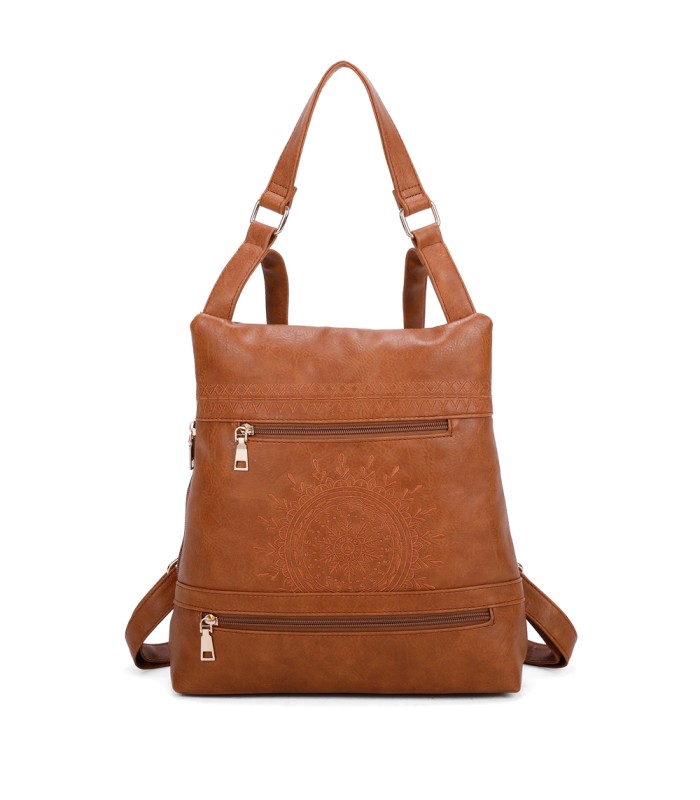 T11148 - Mochila convertible en bolso con bolsillos frontales y bordado de mandala