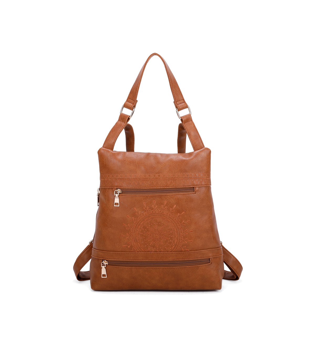 T11148 - Mochila convertible en bolso con bolsillos frontales y bordado de mandala