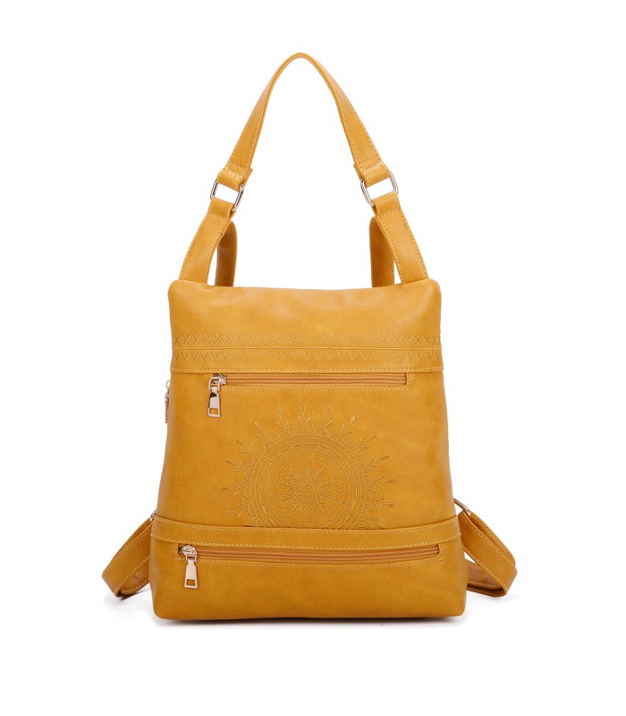T11148 - Mochila convertible en bolso con bolsillos frontales y bordado de mandala