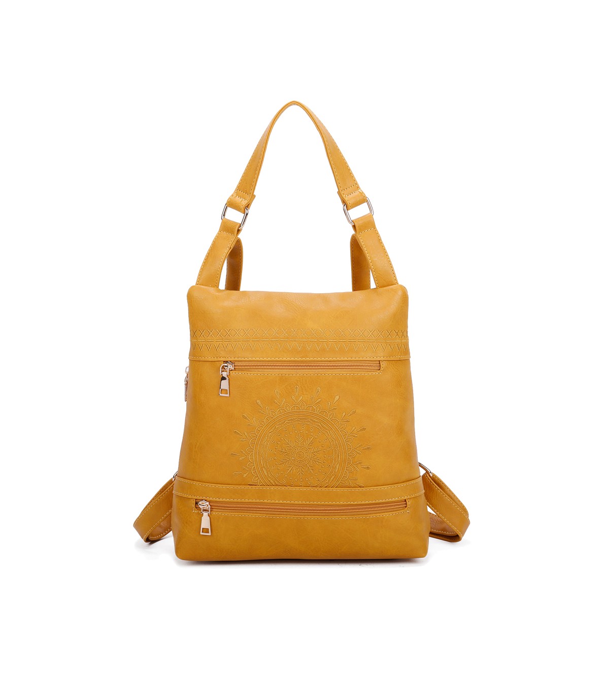 T11148 - Mochila convertible en bolso con bolsillos frontales y bordado de mandala