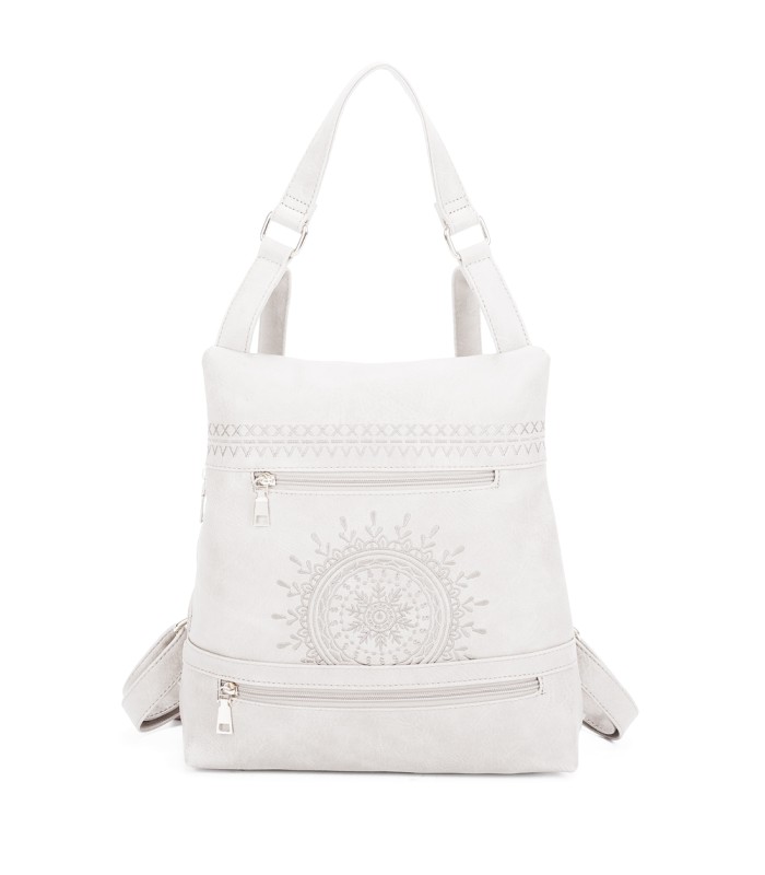 T11148 - Mochila convertible en bolso con bolsillos frontales y bordado de mandala